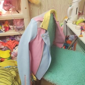 Pastel colorblock unif moto vegan pleather jacket